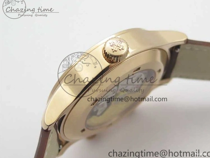 MIROTIME 0423 Calatrava 5524R Pilot Travel Time RG GRF Brown Dial on Brown Leather Strap MIYOTA TopPick 7155